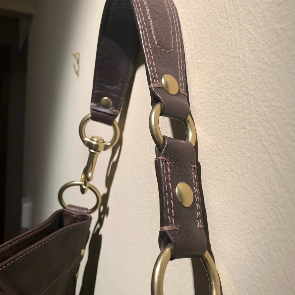 Coach Chocolate Leather Shoulder Bag with Gold Accents - Picture 8 of 12